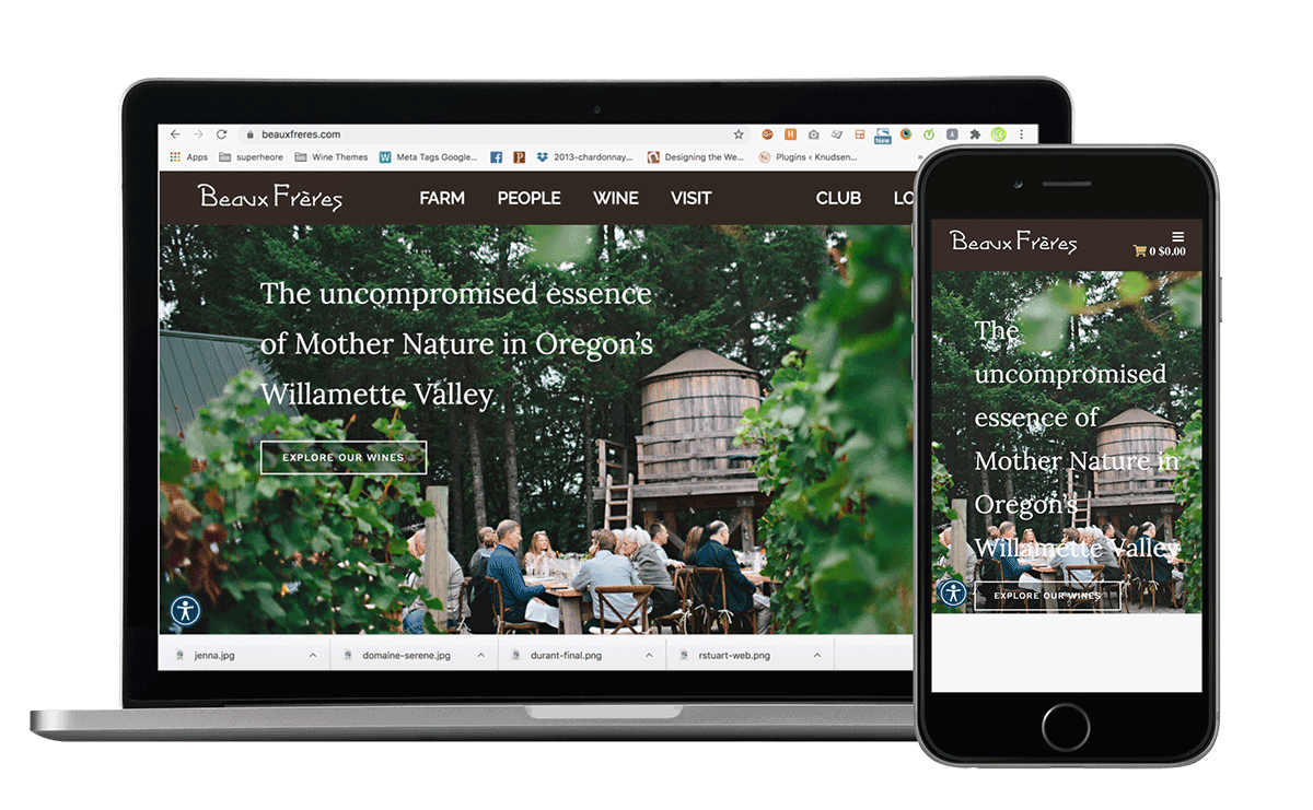 Website designed for Beaux Frères Winery